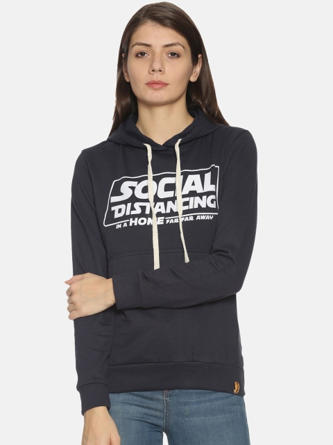 

Campus Sutra Women Navy Blue Printed Hooded Sweatshirt