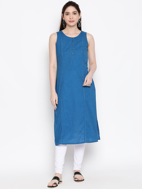 

RANGMANCH BY PANTALOONS Women Blue Solid Straight Kurta