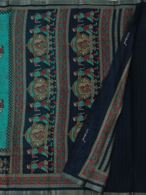 

Pothys Turquoise Blue Printed Linen Blend Saree