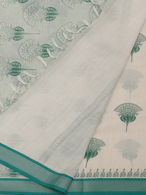 

Pothys Off-White & Green Linen Blend Printed Saree