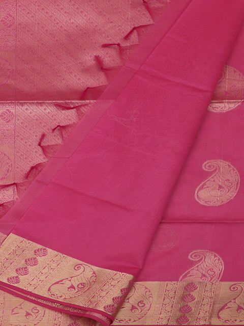 

Pothys Pink & Gold-Toned Silk Cotton Woven Design Saree