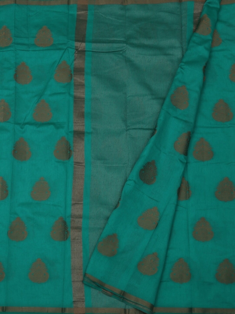 

Pothys Sea Green & Gold Jute Silk Woven Design Saree