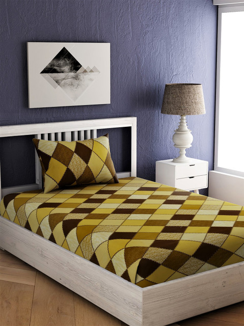 

EverHOME Multicoloured Geometric 144 TC Cotton 1 Single Bedsheet with 1 Pillow Covers, Multi