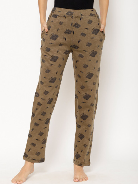 

Floret Women Olive Brown & Black Printed Lounge Pants P-20003-04