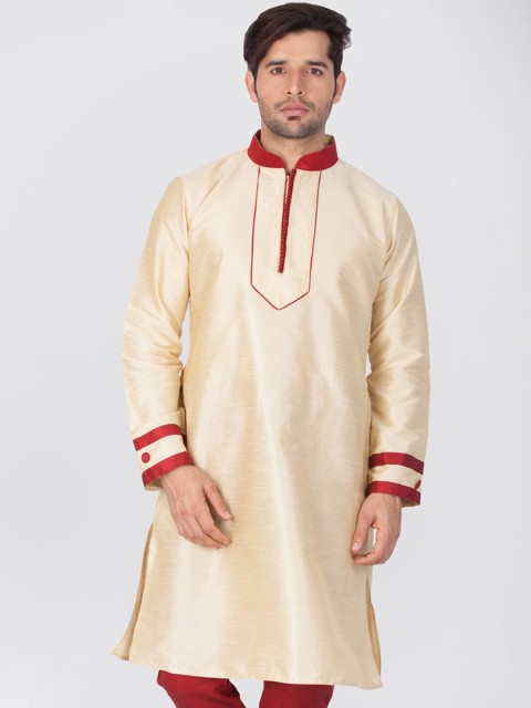 

VASTRAMAY Men Gold-Toned & Red Solid Straight Kurta