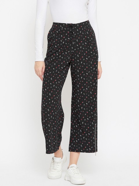 

HERS Women Black Smart Regular Fit Printed Parallel Trousers