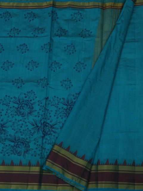 

Pothys Blue & Brown Jute Silk Printed Saree