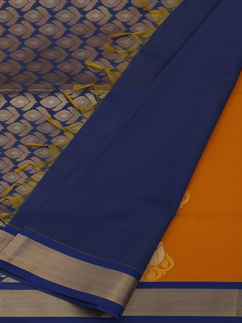 

Pothys Mustard & Blue Silk Cotton Printed Saree