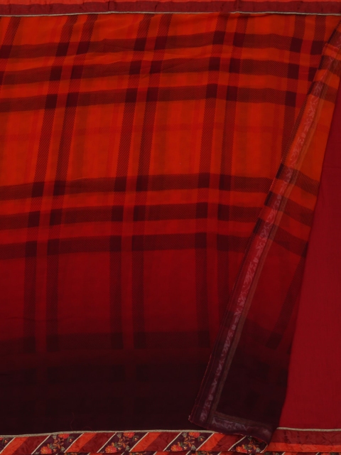 

Pothys Orange & Brown Poly Georgette Checked Saree
