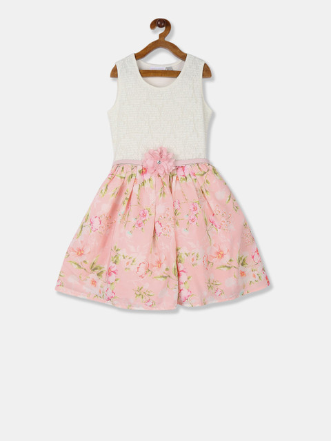 

The Childrens Place Girls Pink Colourblocked Fit and Flare Dress