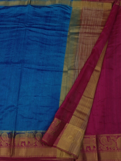 

Pothys Blue & Maroon Jute Silk Solid Saree