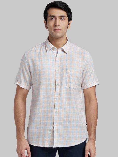 Parx Men Orange & Blue Regular Fit Checked Casual Shirt