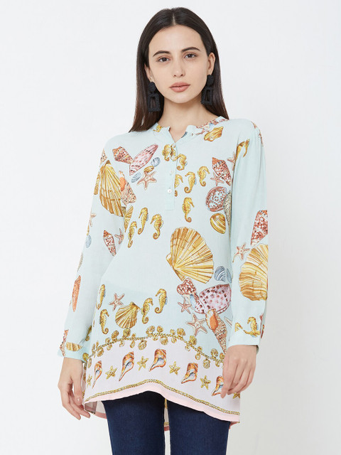 

FASHOR Women Sea Green Printed A-Line Kurti