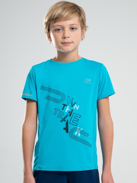 

Kalenji By Decathlon Boys Turquoise Blue Printed Round Neck ATHLETICS T-shirt