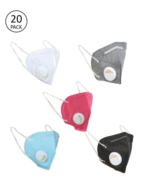 

OOMPH Unisex Pack of 20 Pcs Multicoloured 5-Ply Reusable N95 Masks With Valve, Multi