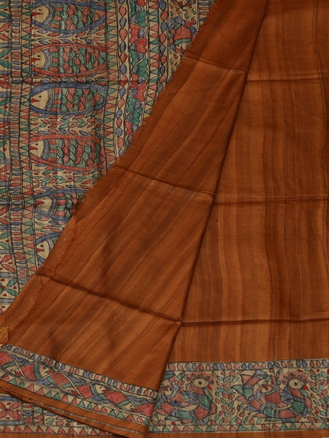 

Pothys Brown Printed Jute Silk Saree