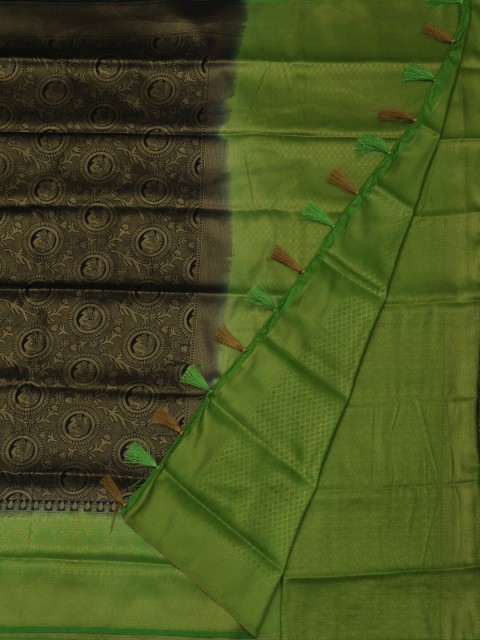 

Pothys Green & Navy Blue Jute Silk Woven Design Saree