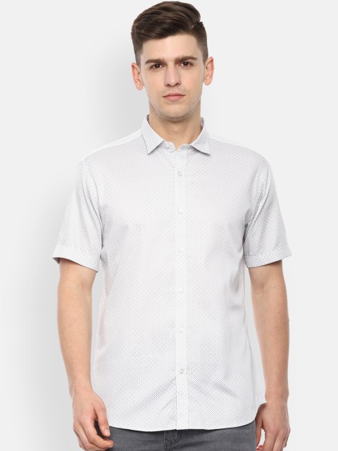 

V Dot Men White Slim Fit Printed Casual Shirt