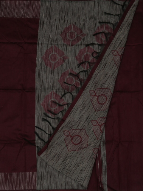 

Pothys Maroon & Grey Jute Silk Solid Saree