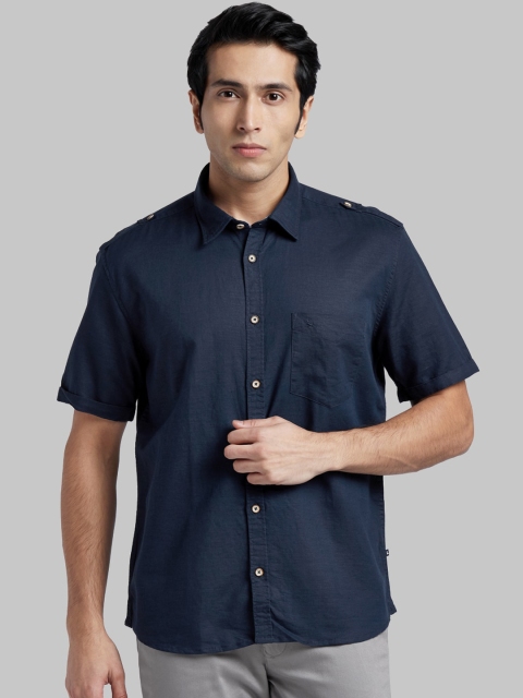 Parx Men Navy Blue Regular Fit Solid Casual Shirt
