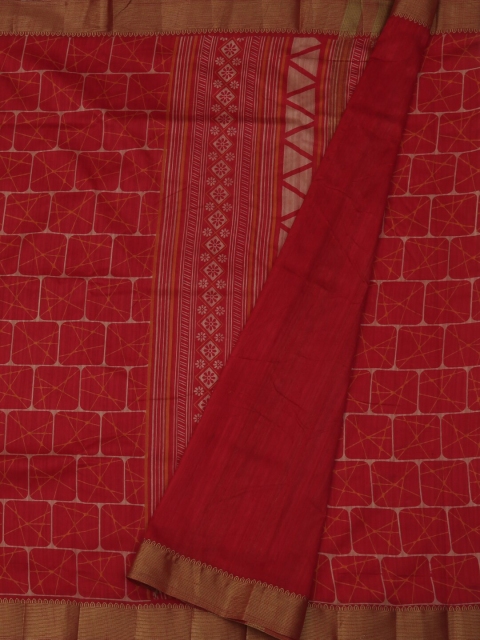 

Pothys Red Checked Jute Silk Saree