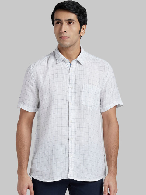 

Parx Men Off-White & Blue Regular Fit Checked Casual Shirt
