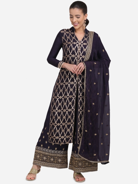

Stylee LIFESTYLE Navy Blue Art Silk Unstitched Dress Material