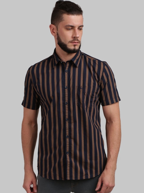 

Parx Men Blue & Yellow Regular Fit Striped Casual Shirt
