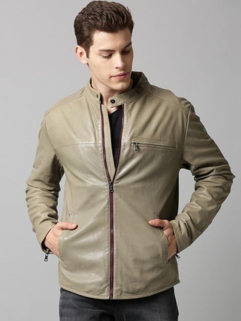 

RARE RABBIT Men Beige Solid Insulator Tailored Leather Jacket