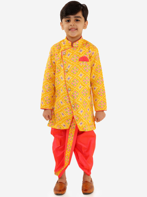 

KID1 Boys Yellow Printed Kurta with Dhoti Pants