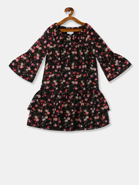 

The Childrens Place Girls Black Printed Drop-Waist Dress