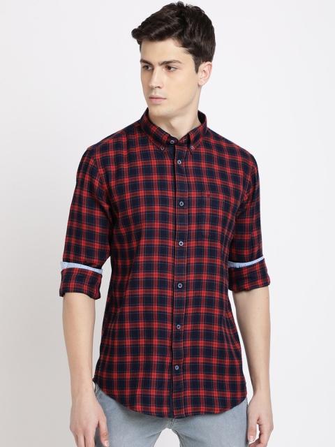 

TED HARBOR Men Red & Black Slim Fit Checked Casual Shirt