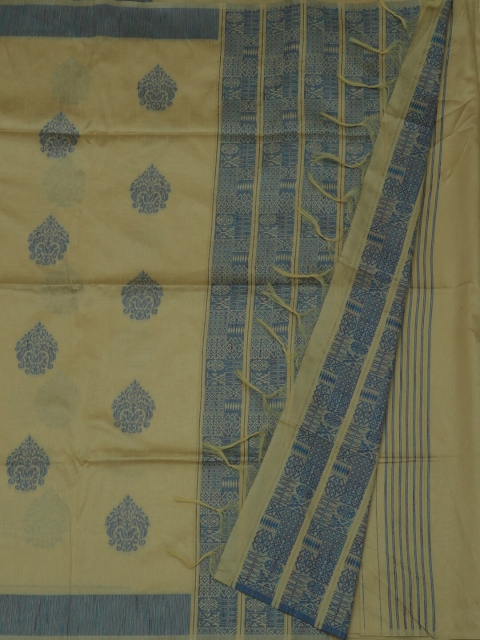 

Pothys Cream-Coloured & Blue Jute Silk Printed Saree