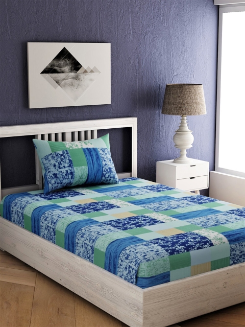 

EverHOME Blue & Green Floral 144 TC Cotton 1 Single Bedsheet with 1 Pillow Cover