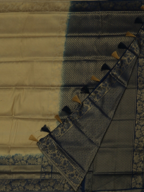 

Pothys Cream-Coloured & Blue Jute Silk Woven Design Saree
