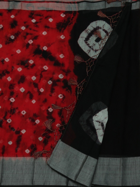 

Pothys Red & Black Linen Blend Solid Saree