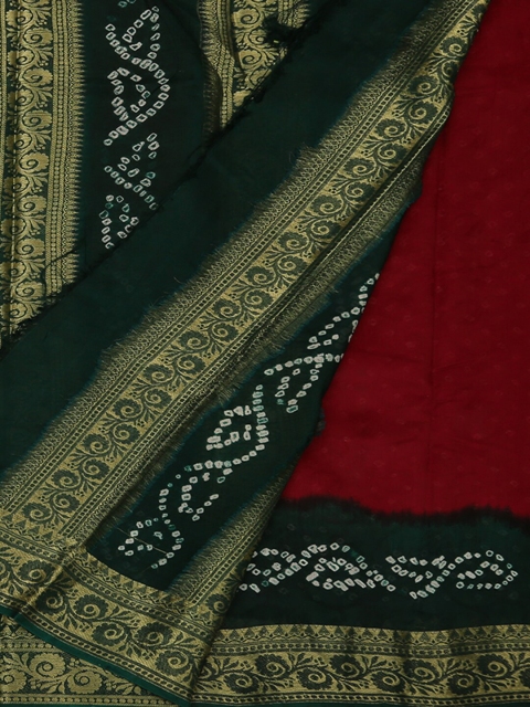 

Pothys Maroon & Green Art Silk Printed Bandhani Saree