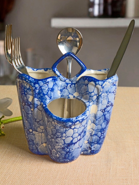 

StyleMyWay Blue Lustre Hand Painted Ceramic Big Kitchen Cutlery Stand