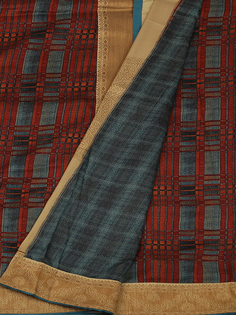 

Pothys Red & Grey Art Silk Checked Saree