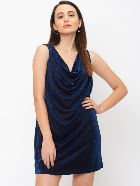 

Iti Women Navy Blue Self Design A-Line Dress