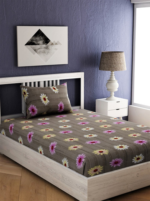 

EverHOME Multicoloured Floral 144 TC Cotton 1 Single Bedsheet with 1 Pillow Covers, Multi