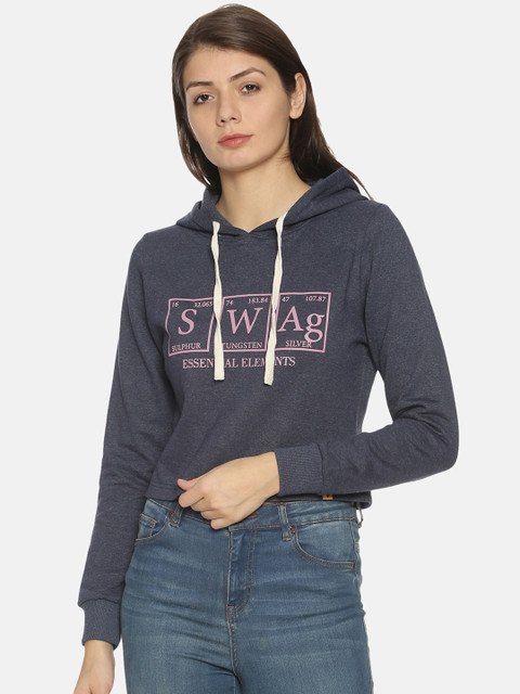 

Campus Sutra Women Blue Printed Hooded Sweatshirt