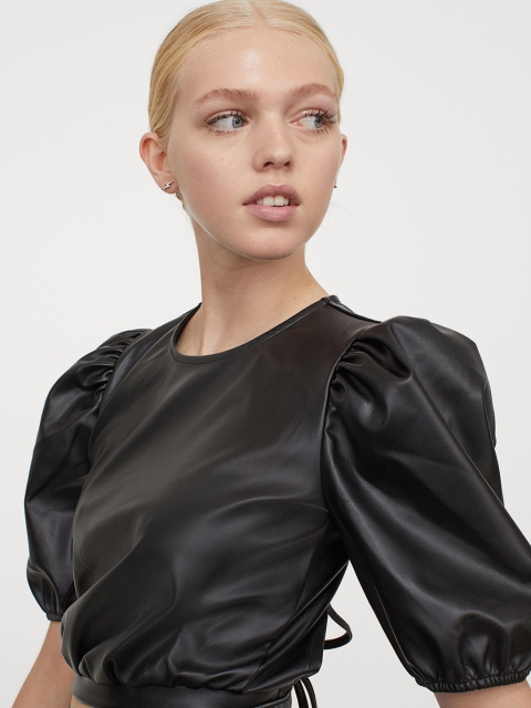 

H&M Women Black Lacing-Detail Top