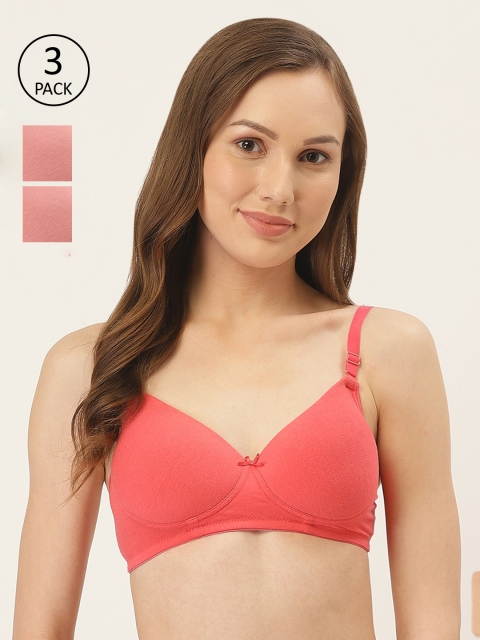 

Inner Sense Pack Of 3 Pink & Red Solid Non-Wired Lightly Padded Sustainable T-shirt Bras ISB068