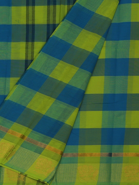 

Pothys Green & Blue Pure Cotton Checked Saree