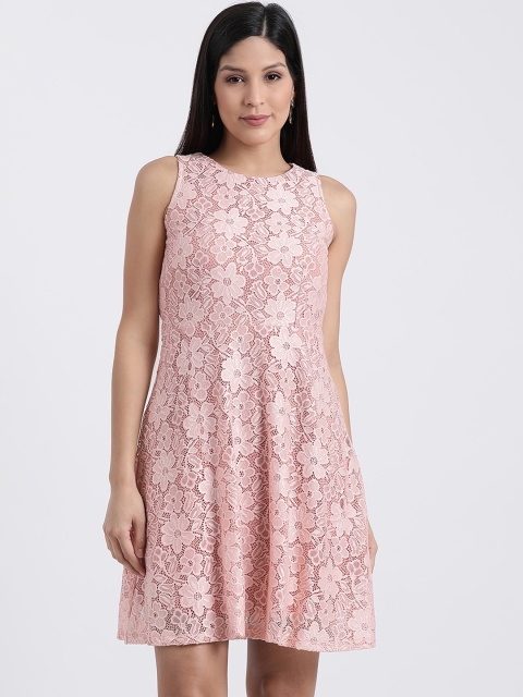 

Zink London Women Pink Floral Self Design Lace Sheath Dress