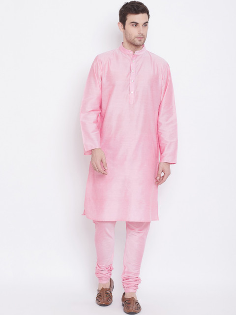 

Tulsattva Men Pink Solid Kurta with Churidar