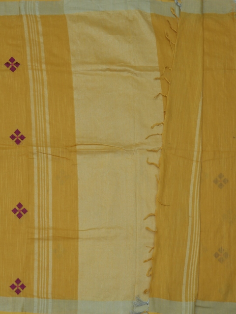 

Pothys Yellow Embroidered Linen Blend Saree