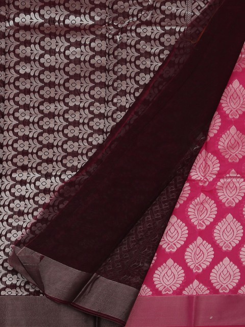 

Pothys Pink & Silver-Toned Silk Cotton Woven Design Saree