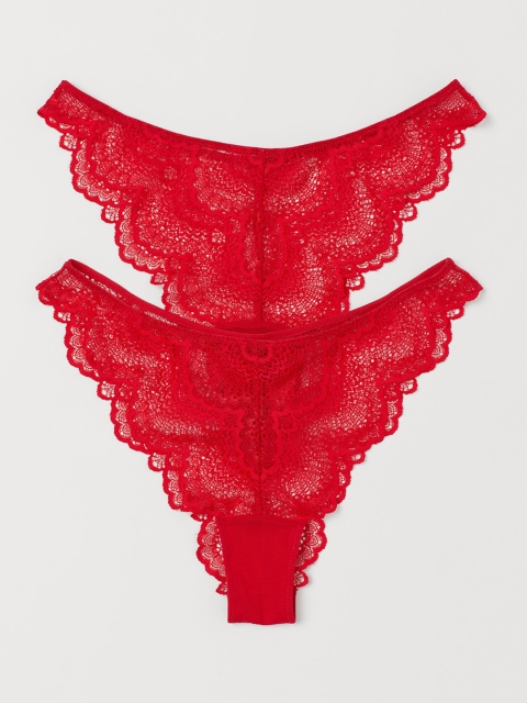 

H&M Women Red 2-Pack Lace Brazilian Briefs